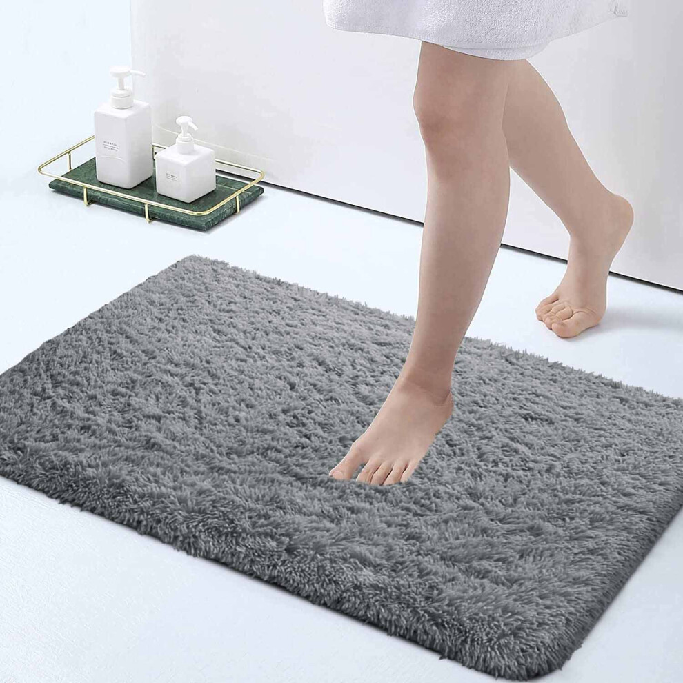 (Grey, 50 x 80 cm (1 ft 6 in x 2 ft 6 in)) Non Slip Rugs Shaggy Fluffy Rugs Runners & Bath Door Mats