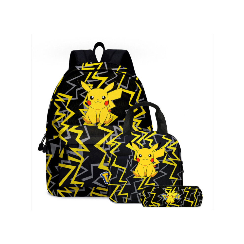 (02, 3PCS) PokÃ©mon Pikachu Backpack Lunch Bag Pencil Case Set Kids Gift