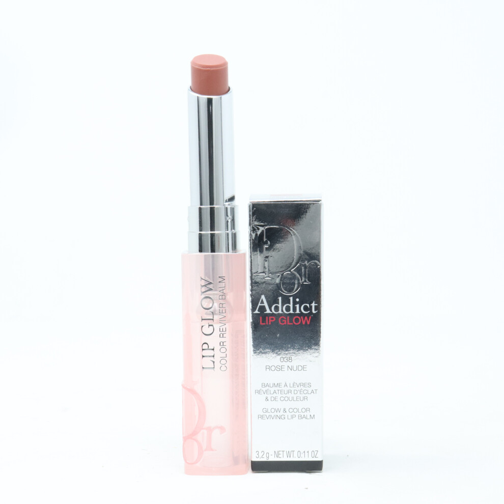 (038 Rose Nude) Dior Addict Lip Glow Reviving Lip Balm  0.11oz/3.2g New With Box