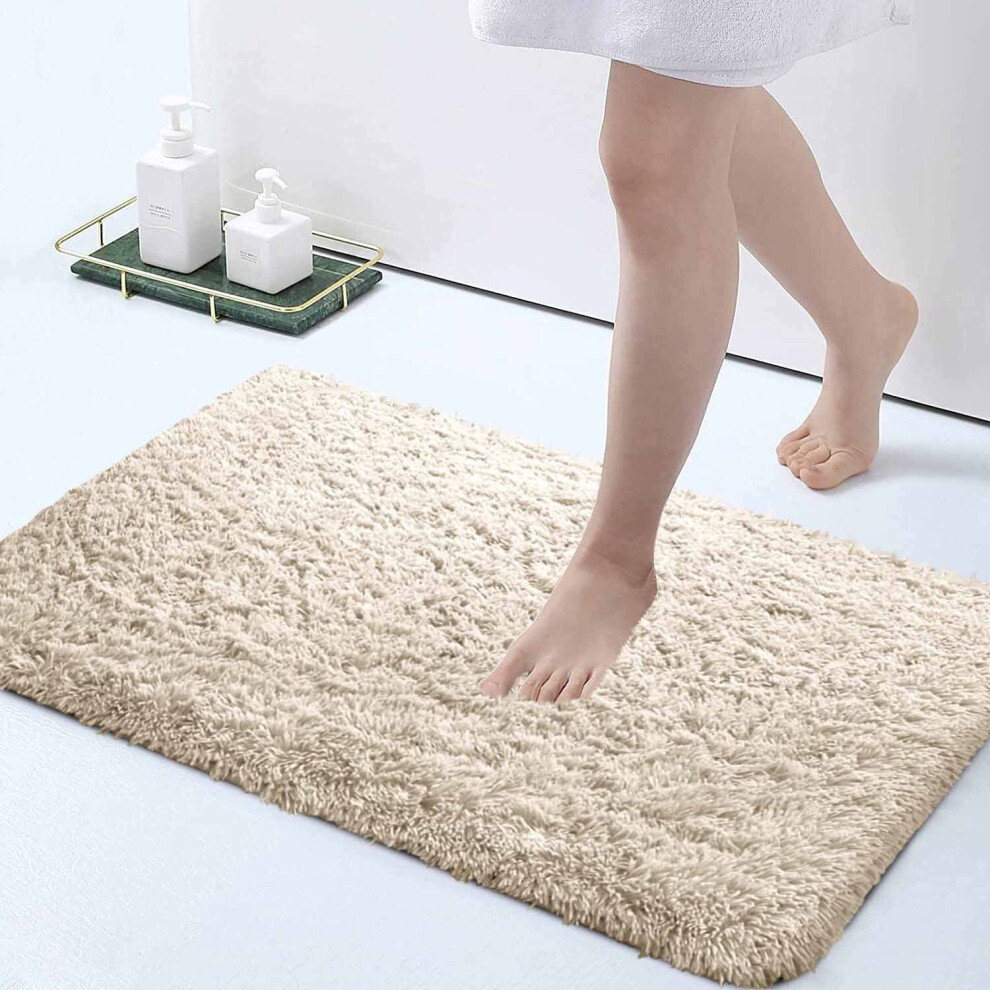 (Cream, 50 x 80 cm (1 ft 6 in x 2 ft 6 in)) Non Slip Rugs Shaggy Fluffy Rugs Runners & Bath Door Mats