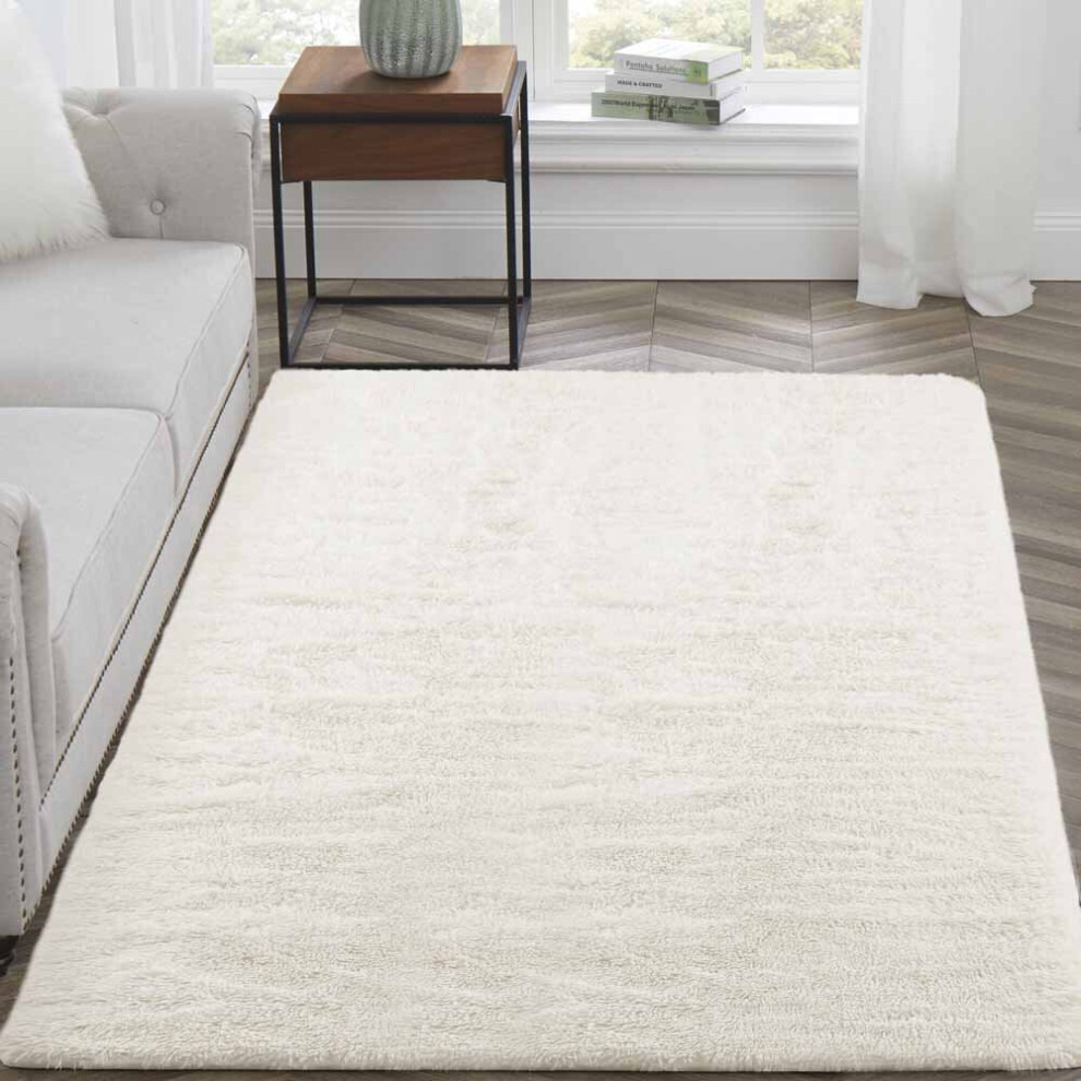 (Cream, 160cm x 230cm (5ft 4" x 7ft 8")) Non Slip Rugs Shaggy Fluffy Rugs Runners & Bath Door Mats