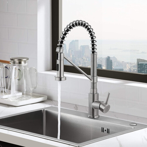 Kitchen Taps, Low Lead Commercial Solid Brass Single Handle Single Lever Pull Down Sprayer Spring Kitchen 2
