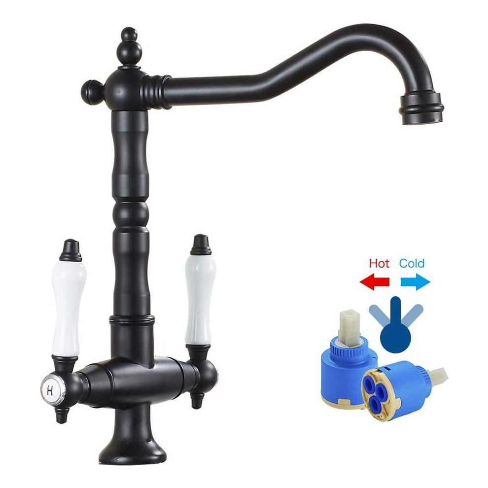 (Black) Traditional Kitchen Sink Mixer Tap Double Handle Solid Brass Kitchen Tap Antique Bronze Brass Georgian Classic Faucet 8804717540352