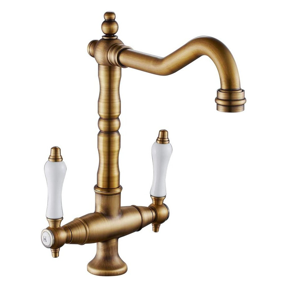 (Bronze) Traditional Kitchen Sink Mixer Tap Double Handle Solid Brass Kitchen Tap Antique Bronze Brass Georgian Classic Faucet