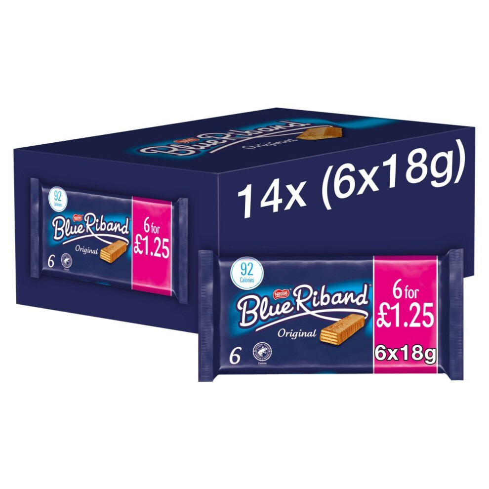Riband Milk Chocolate Wafer Biscuit Bar 6Pk 108G (Pack Of 14) Blue