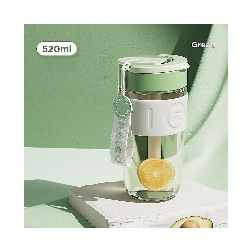 (Green) Glass Water Bottle Heat Resistant Water Cup Coffee Mug With Straw 520ml