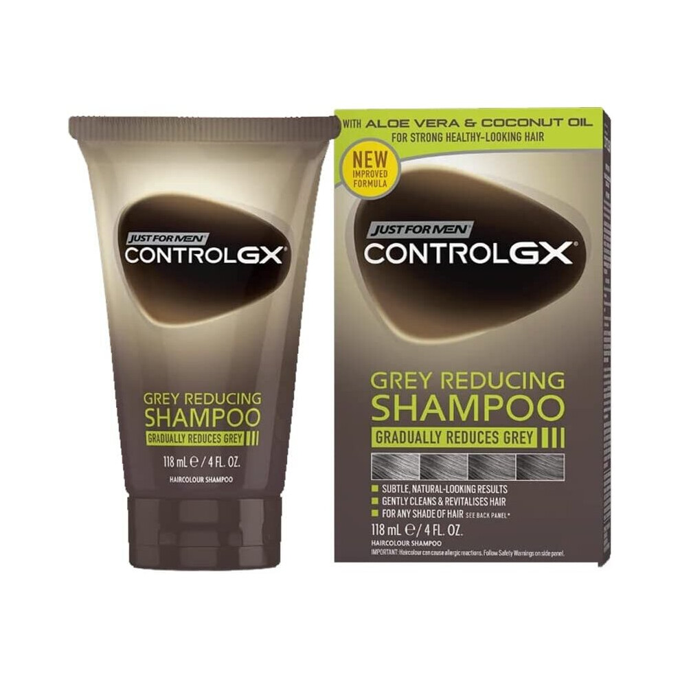 Just For Men Control GX Shampoo, Gradually & Permanently Reduces Grey Hair With Each Wash, With Coconut Oil & Aloe Vera, New Improved Formula