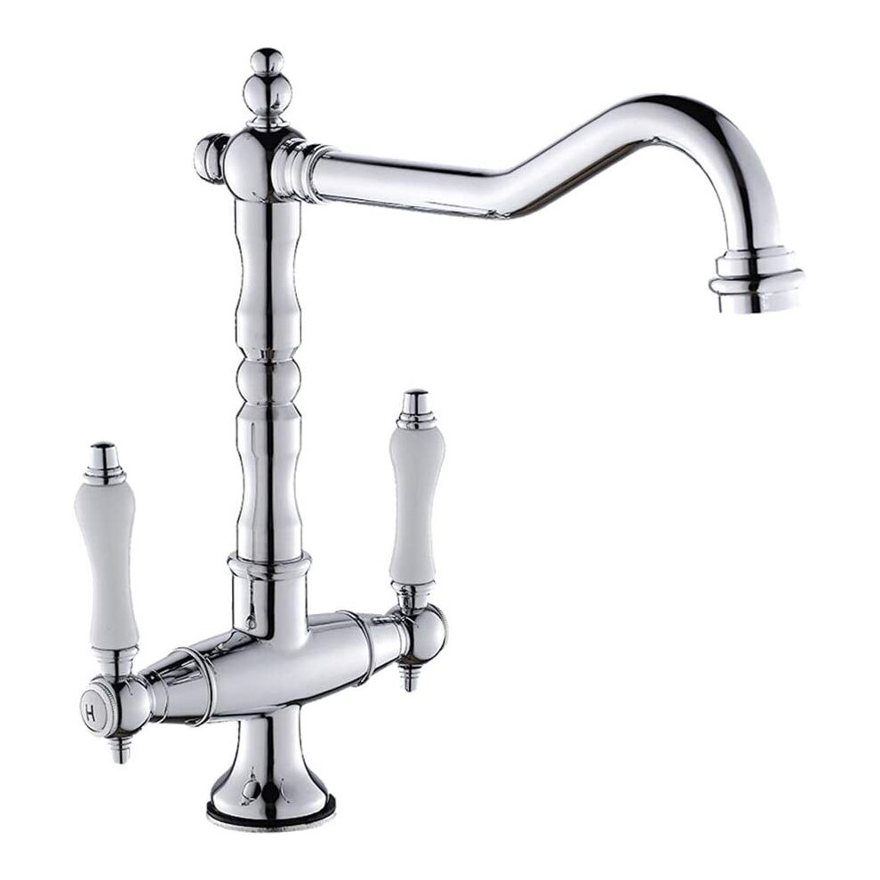 (Chrome) Traditional Kitchen Sink Mixer Tap Double Handle Solid Brass Kitchen Tap Antique Bronze Brass Georgian Classic Faucet 8804717540369