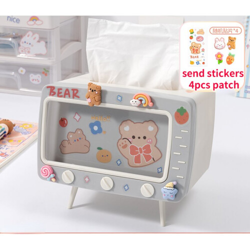 (Grey) Cute TV Decor  Multifunction Phone Holder Tissue Box Holder