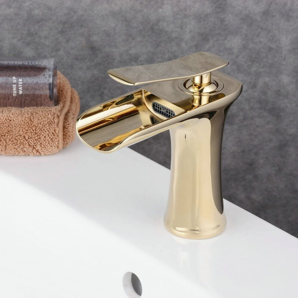 (Gold) Waterfall Basin Taps Antique Brass/Gold Bathroom Taps Mixer Wash Sink Faucet 8804717540413