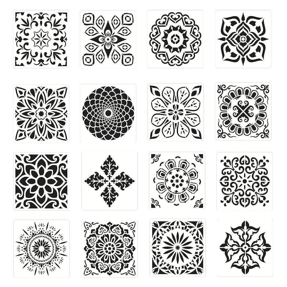 16Pcs Painting Stencils Mandala Reusable Drawing Stencil For Diy Floor Wall Tile 768657913936