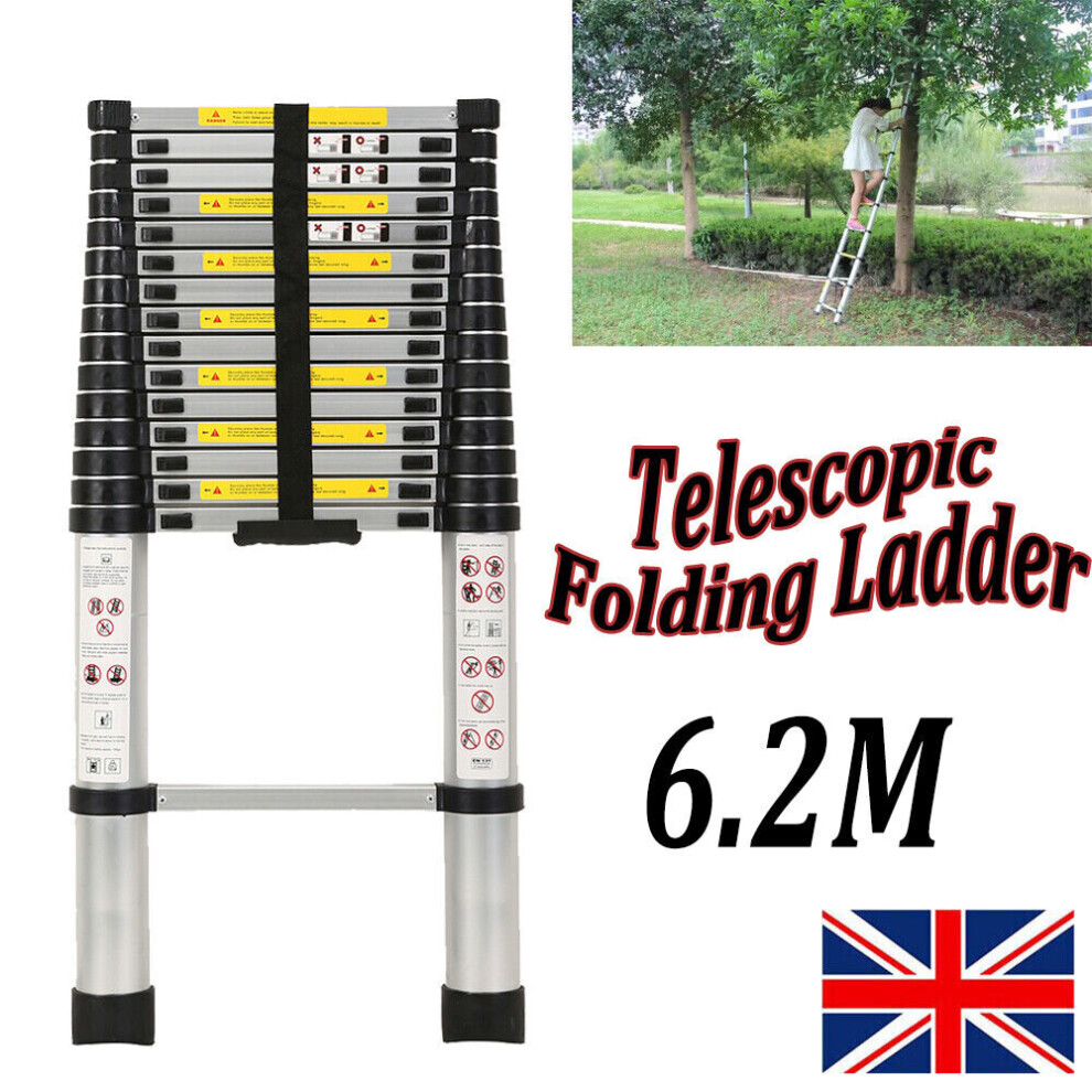 6.2M Telescopic Ladder Extendable Aluminium Step Ladder EN131 Standard