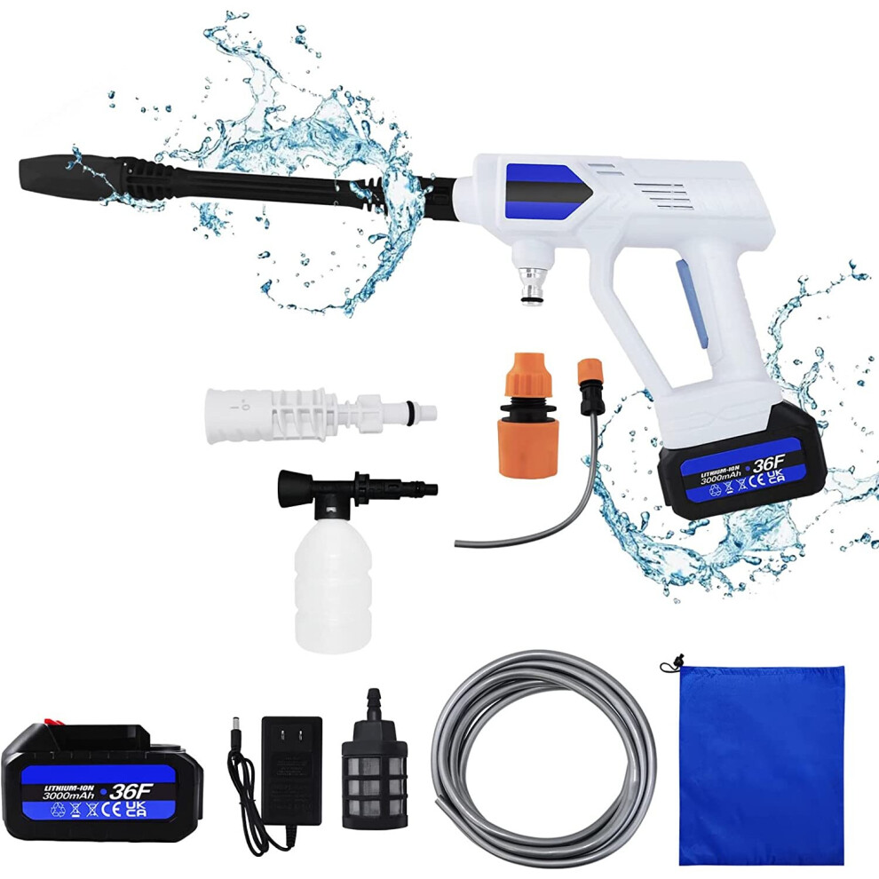 (with 2 Batteries Extension Rod, Adjustable Nozzle, 300ml Foam Pot, 16.4ft Hose with Filter and Storage Bag ) 21V Portable Pressure Washer Pressure Washer with Battery Car Power Washer Battery Makita Compatible
