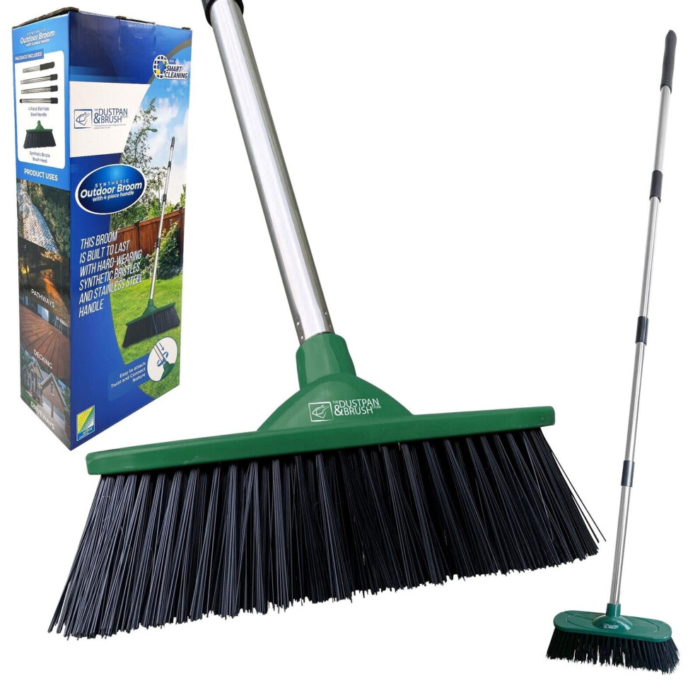 The Dustpan & Brush Store Outdoor Broom With Handle Heavy Duty Garden Brush Stiff Sweeping 10"