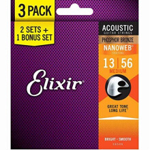 Elixira Strings 16546 Akustisk phosphor bronze guitarstrenge med Nanoweba-bel?gning 3 pakningsmedium (013-056)
