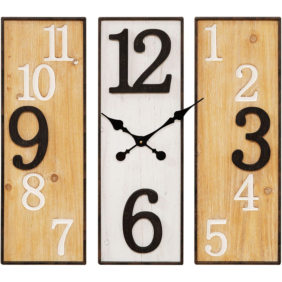 3 Panel Wood & Metal Wall Clock 60CM