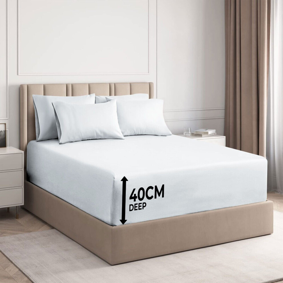 (White, King(40CM): 152 x 200 CM) Bed Sheets Bed Fitted Sheets Extra Deep 25CM/40CM Fitted Sheets