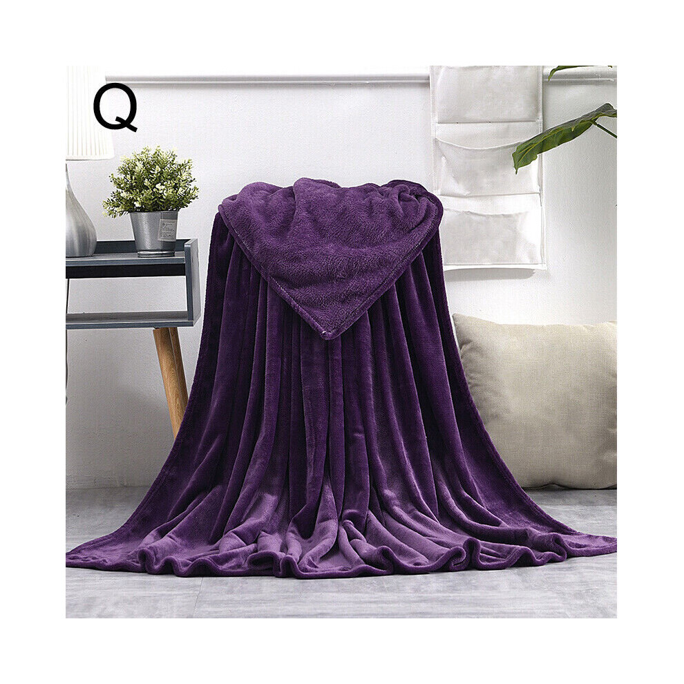 (Dark purple, 200x230cm) Coral Fleece Blanket Soft Luxury Warm Home Sofa Bed Throw Living Room