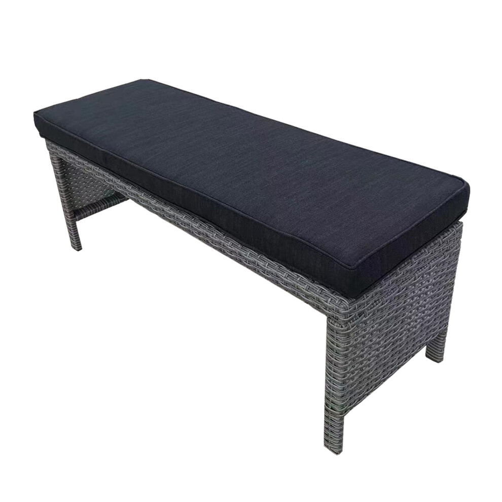 (Grey) Patio Rattan Bench Seat with Cushion