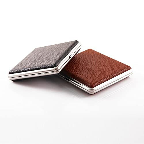 rolled cigarette case Cigarette Case Cigarette Tin for Roll Ups 2 Pcs Leather Cigarettes Holder  for Men,Women Slim Rolling Cigarette Box Cases With Stainless Steel Metal  on OnBuy