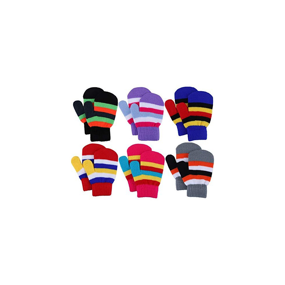 Jupsk Toddler Mittens Kids Winter Warm Knitted Gloves Magic Stretch Colorful Striped Baby Mittens for Boys and Girls 1 2 3 4 Years Old, 6 Pairs