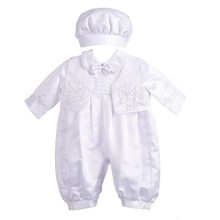 Lito Angels Baby Boys Embroidered Cross Satin Baptism/Christening Romper Formal Suit with Hat Infant, Age 9-12 Months, White