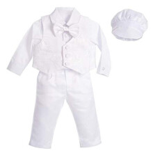 Lito Angels Baby Boys White Suit Christening Clothing Baptism Outfits with Bonnet Long Sleeve Floral Age 3-6 Months