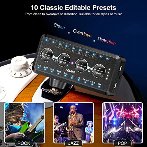 LEKATO Bluetooth Mini Guitar Headphone Amp with Tuner, USB Rechargeable, 10 Amp Models, 10 IR Cab Models, Multi-Effects, Record/Export 1