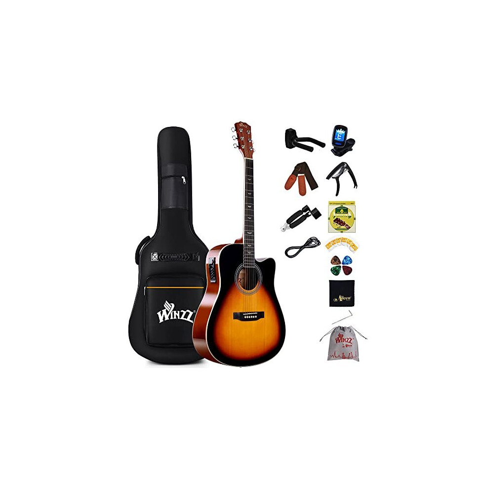 Winzz Electro-Acoustic Guitar for Adults, 4/4 Full Size Beginner Guitar Folk for Children over 12 years (41 Inches, Steel-string, Sunburst Glossy)-image-OPC-PBCSWHJ-NEW