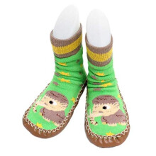 Baby Boy Indoor Striped Slippers Shoe Socks Moccasins Ancient Animals (Green Mammoth, 12-24 Months)
