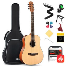 Donner Acoustic Guitar 3/4 Guitar Beginner Dreadnought 36 Inch Guitar Starter Kit With Bag Capo Tuner Strap String Guitar Picks(Natural)