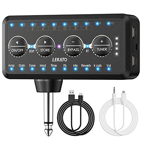 LEKATO Bluetooth Mini Guitar Headphone Amp with Tuner, USB Rechargeable, 10 Amp Models, 10 IR Cab Models, Multi-Effects, Record/Export