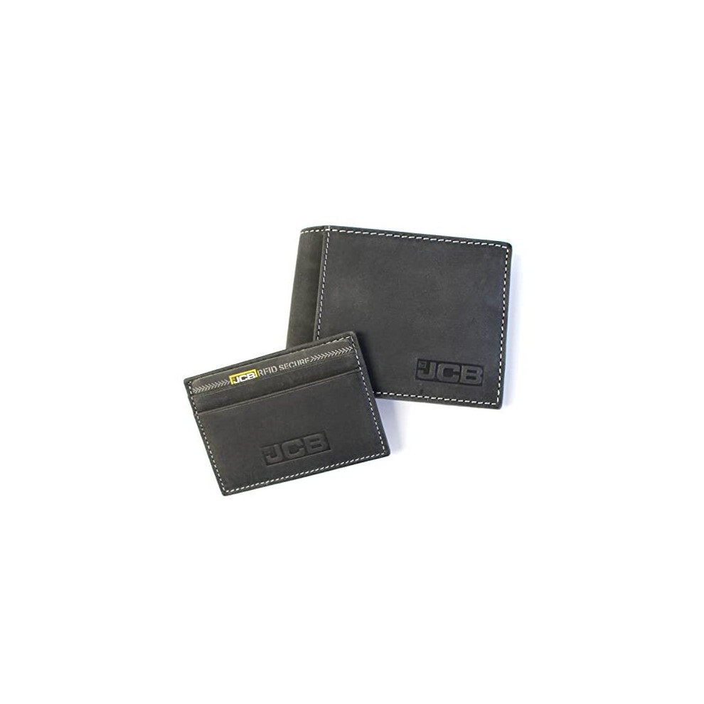 JCB - Mens Genuine Leather Wallet | Bi Fold Wallets Removable Card Holder Gift Box (Black Box, Black)