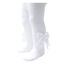Soft Touch Baby Girls Spanish Style Tights With Bow Pink or White (White, 3-6 Months)