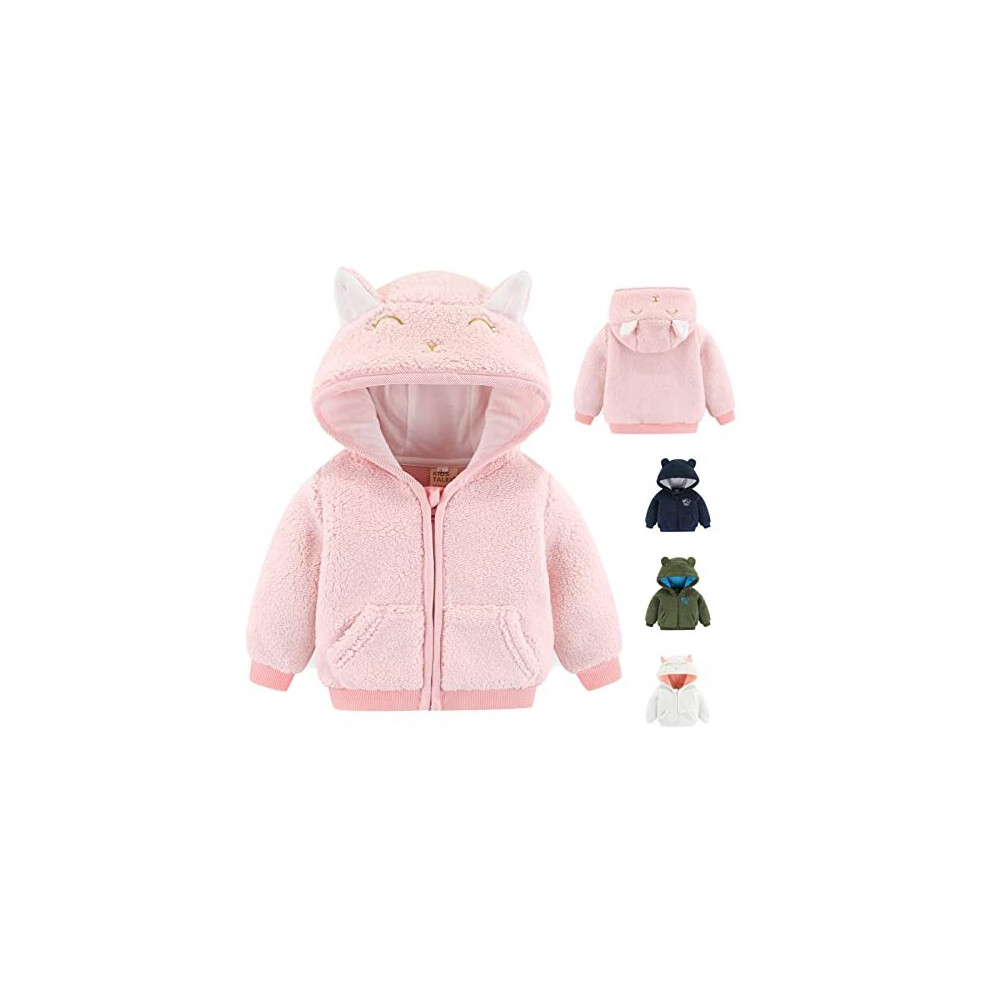 Newborn Infant Baby Boys Girls Cartoon Fleece Hooded Jacket Coat with Ears Warm Outwear Coat Zipper Up