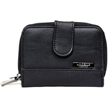 Ladies Small Leather Purse wih 2 Zipped Compartments - Black