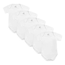 Baby Bodysuit Vests, Cotton Short Sleeved, British Made for Boys or Girls, 5 Pack, White, 6-12 Months,