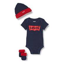 Levi's Kids Baby Boys Baby and Toddler Baby Set CLASSIC BATWING INFANT HAT, BODYSUIT, BOOTIE SET 3PC 0019 Dress Blues 6-12 Months