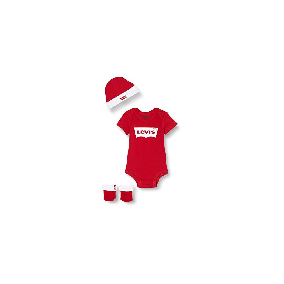 Levi's Kids Baby Boys Baby and Toddler Layette Set CLASSIC BATWING INFANT HAT, BODYSUIT, BOOTIE SET 3PC 0019 Levi'S Red 0-6 Months