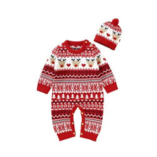 Hadetoto Baby Christmas Rompers Newborn Knitted Girls Boys Onesies Warm Sweater Jumpsuit Outfits, 12-18 Months