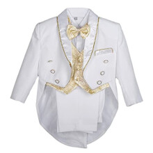 Lito Angels Kids Boys Tuxedo Wedding Suits & Blazers, Christening Baptism Formal Outfit 5 Pieces Set with Gold Jacquard Waistcoat, Age 2-3 Years,