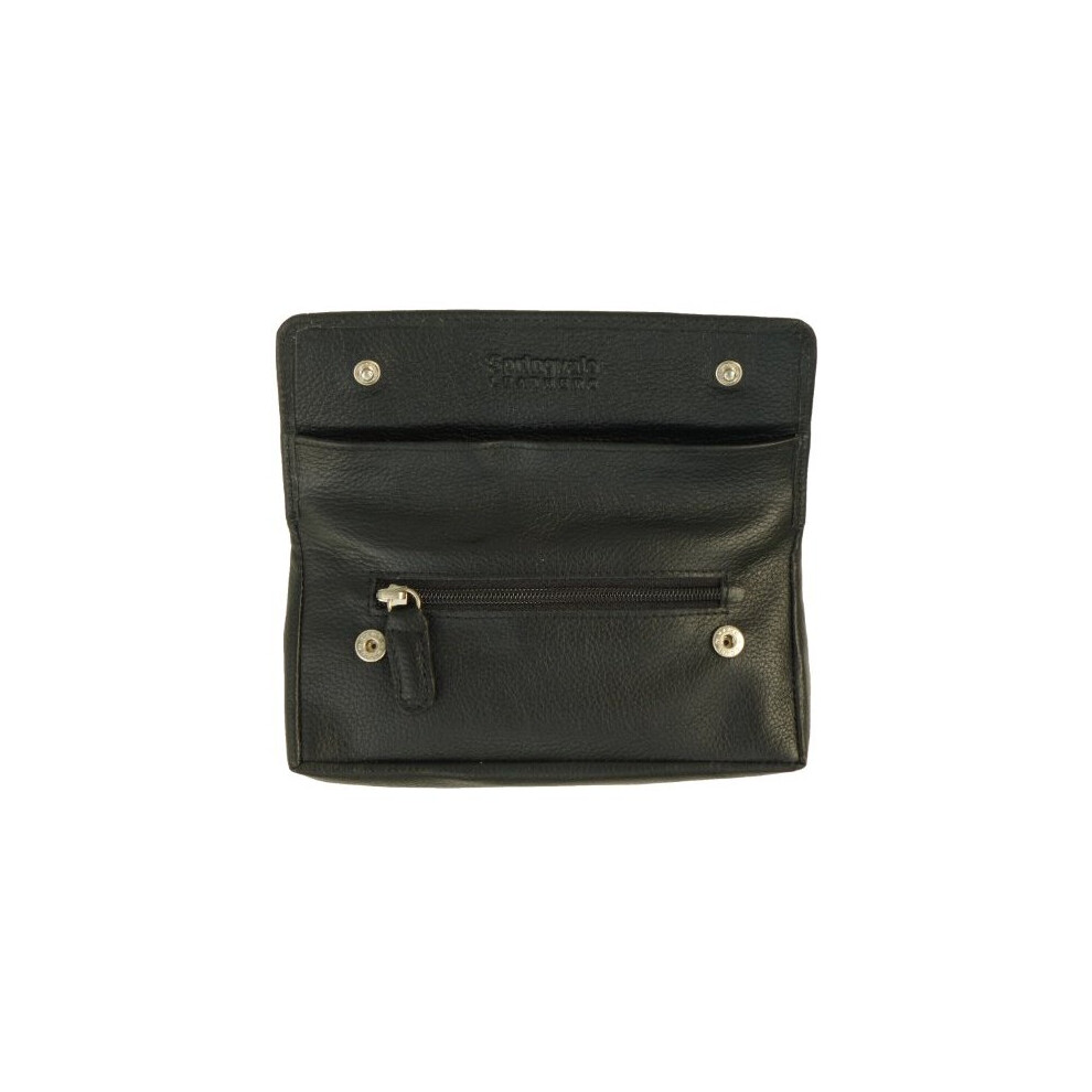 Hide And Sleek Black Quality Designer Fine Leather Tobacco Pouch With Rubberised Lining (Black)(Size: S)