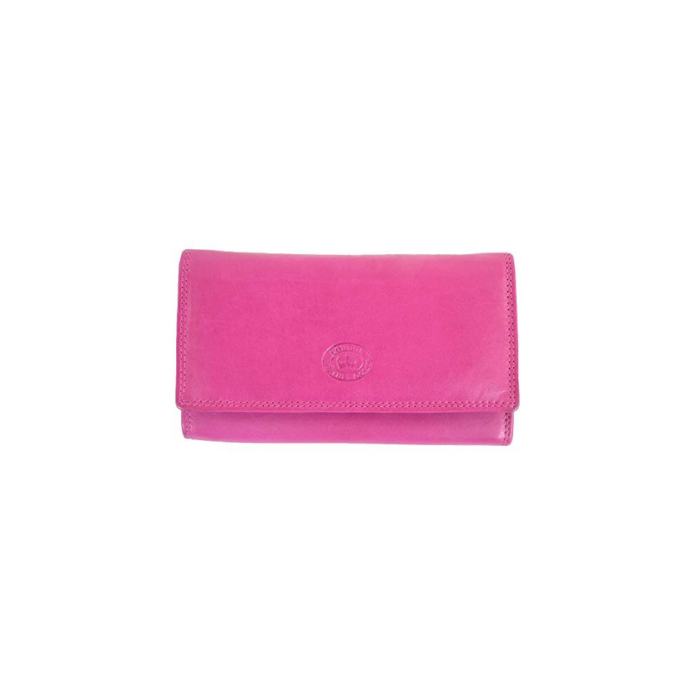 London Leather Ladies Real Nappa Leather Long Flap-Over Purse With Inner Pockets - Card Slots, Coin & Note Compartments