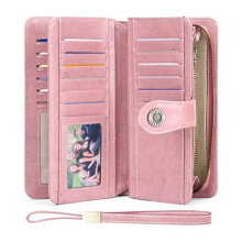 SENDEFN Ladies Genuine Leather Wallet with RFID Blocking - Large Capacity, 24 Card Slots, Zipper Pocket & Wristlet