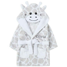 Baby Girl Boy Personalised Dressing Gown Bathrobe Hooded Elephant Duck Giraffe Animal (18-24 Months, Giraffe)