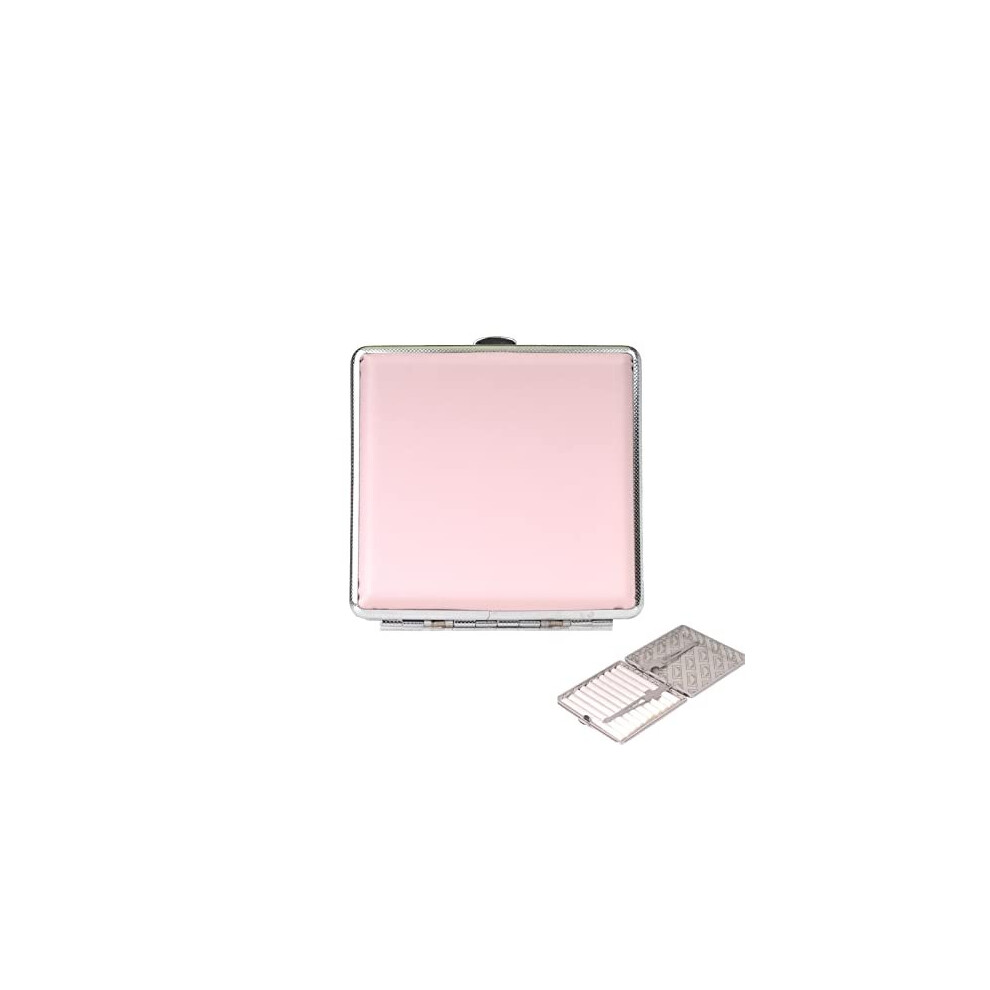 Yodooltly Cigarette Cases For Women- Pu Leather Cigarette Case Slim Holds 20 Cigarette Lady Cigarette Holder Box With Metal Clip (Pink) Pink