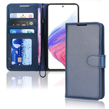 TECHGEAR Galaxy A53 5G Leather Wallet Case - Flip Cover with 3 Card Slots, Cash Pocket, Stand & Wrist Strap, Magnetic Blue PU Leather