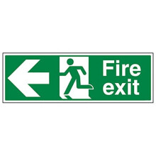 VSafety Fire Exit Arrow Left Sign - Landscape - 450mm x 150mm - 1mm Rigid Plastic