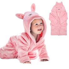 URAQT Baby Bathrobe for Girls, 3D Pink Rabbit Baby Dressing Gown, Super Soft Flannel Hooded Bath Towels, Animal Baby Bath Robe Sleepwear Baby Gifts