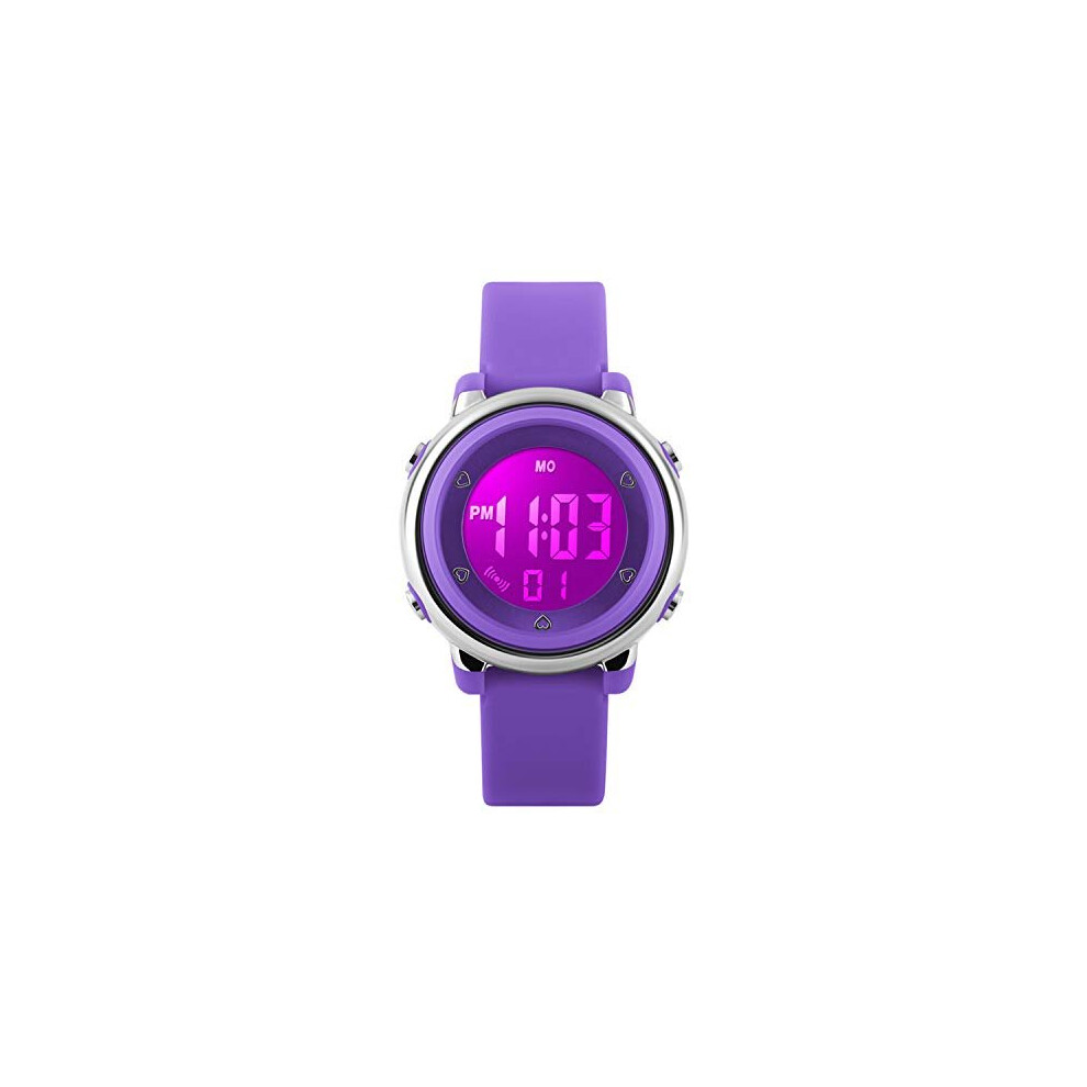 RSVOM Kids Digital Sports Watches - Girls 5 ATM Waterproof Sport Watch with Alarm Stopwatch, Wrist Watches with 7 LED Backlight for Children